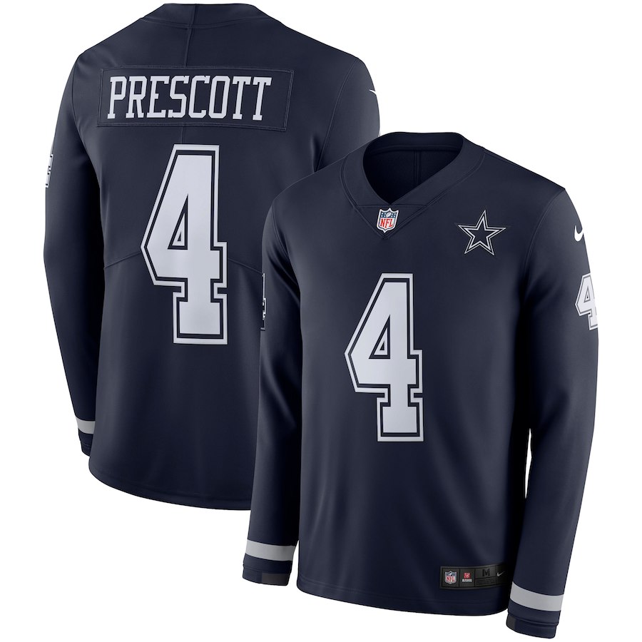 Men Dallas Cowboys 4 Prescott blue Limited NFL Nike Therma Long Sleeve Jersey